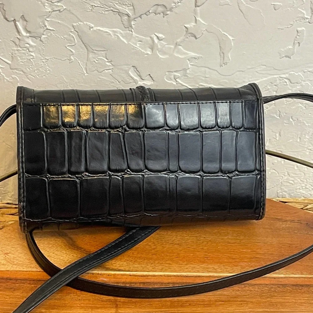 Brighton Black Leather Embossed Crossbody Purse - Picture 5 of 11
